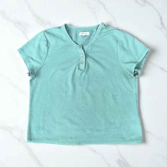 Madewell Split-Neck Henley Tee in Storied Sea Size Large - Picture 9 of 11